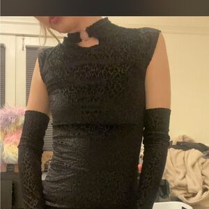 Elegant Black Mini Dress with Gloves